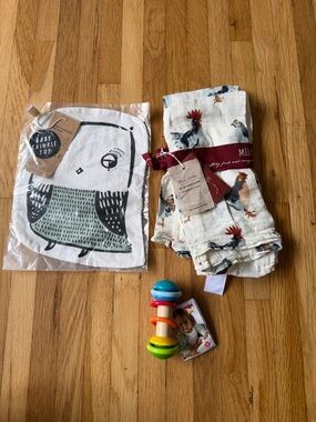 Muslin Baby Swaddle Blanket with Rooster Print BUNDLE